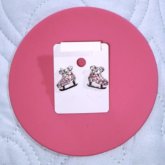Ice Skates Earring PINK/Post/Shoe-Boot Charm Earring/Pink Rhinestone Crystal - Picture 7 of 11